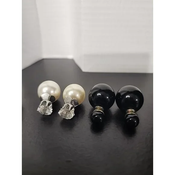 Vintage earrings lot 4 pairs stud / drop faux pearl red coral crystal jewelry - Picture 4 of 8